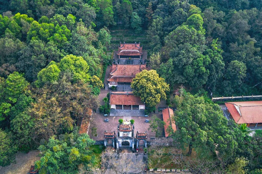 Ba Trieu Temple seen from a drone view