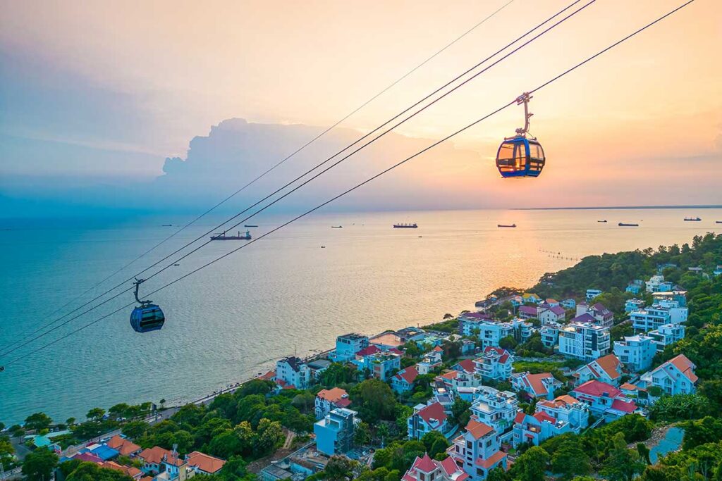The cable car at sunset in Vung Tau