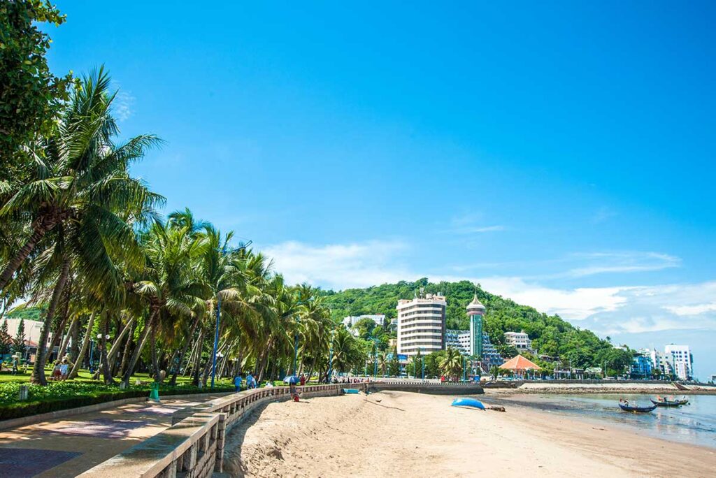 Palm trees and hotels along Front Beach of Vung Tau