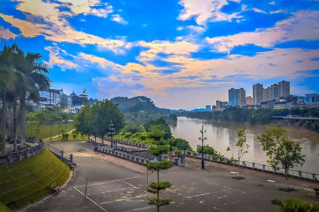 The river at Lao Cai town (Vietnam) with on the other side a town in China