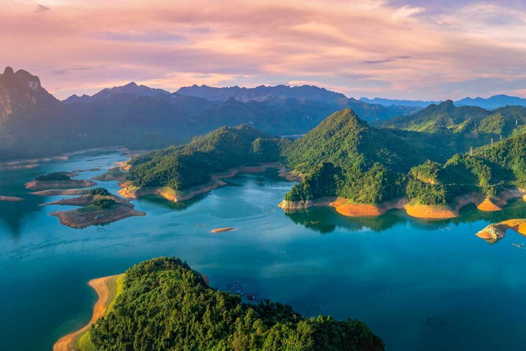 Aerial view of Na Hang Lake in Tuyen Quang
