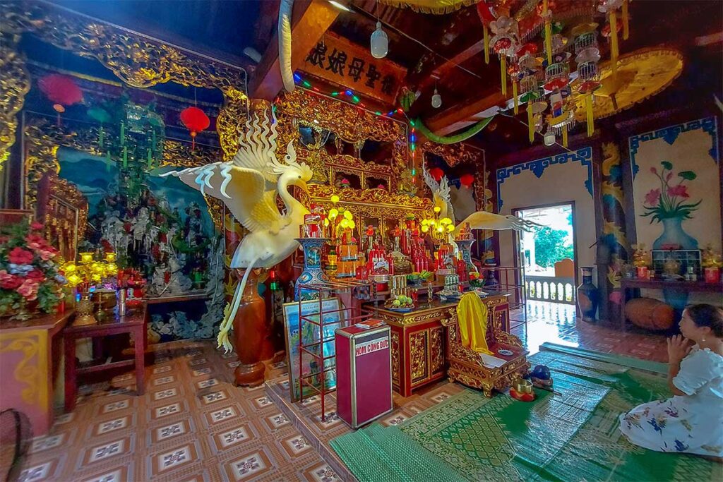 An altar inside the modest Pac Ta Temple in Na Hang