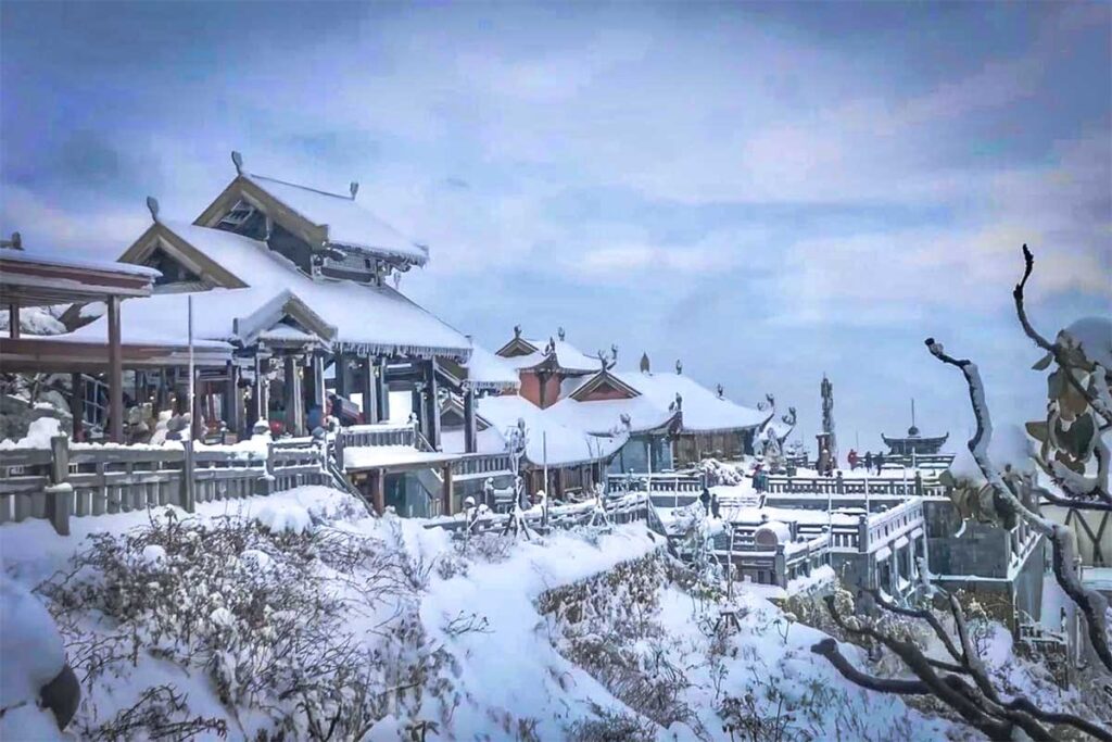 Snow on the peak of Fansipan Mountain in Sapa