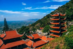 A pagoda on top of Ta Cu Mountain with views over the whole surroundings