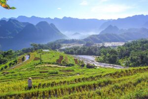 Countryside and mountains views of Thanh Hoa Province seen from atop a mountain