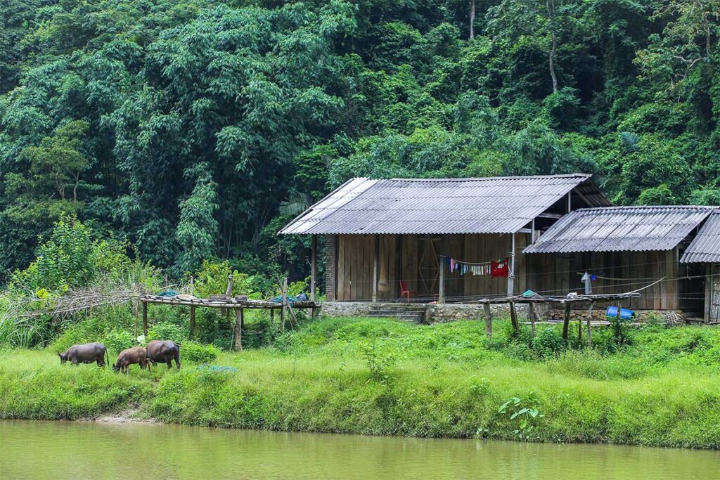 A traditional wooden house near Dau Dang Waterfall