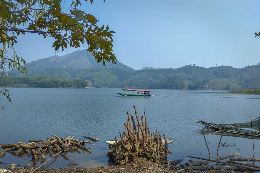 A boat in the distant on Van Hoi Lagoon