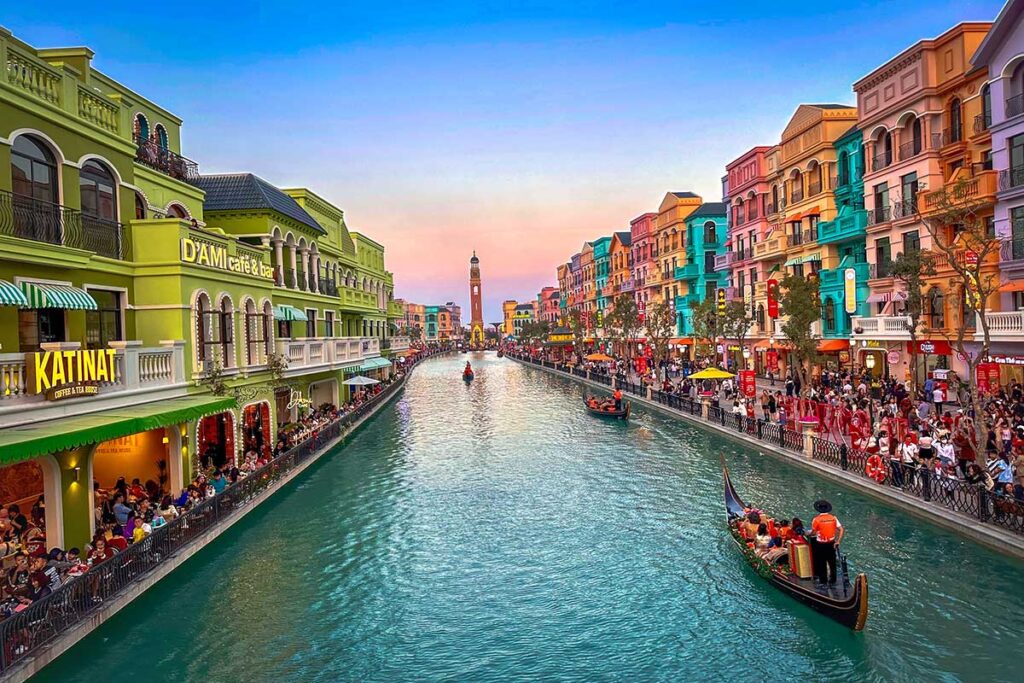 A gondola ride through a canal of The Venice Grand World of Vinpearl park in Hung Yen
