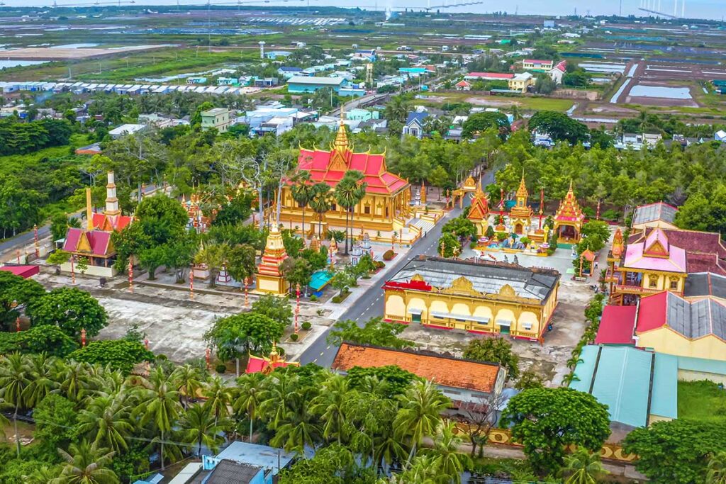 Aerial view of Xiem Can Pagoda in Bac Lieu Province