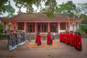 Xoan performance and a small local temple at a village in Phu Tho Province