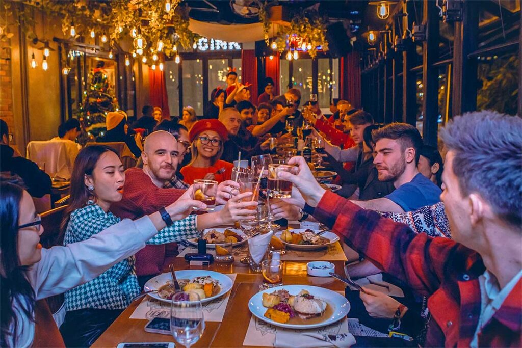 Expats enjoying a Christmas dinner in Hanoi at The Fat Pig