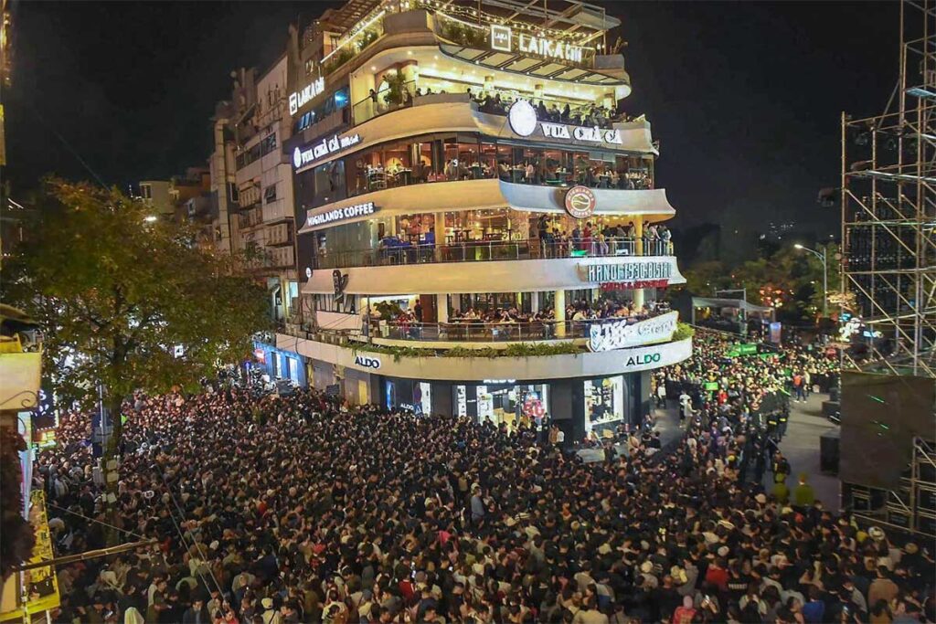 Extremely crowded streets during New Years Eve in Hanoi