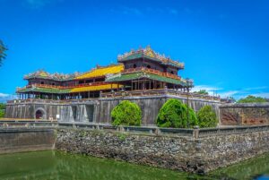 Hue in August - A clear by sky above the main gate of Hue Imperial City
