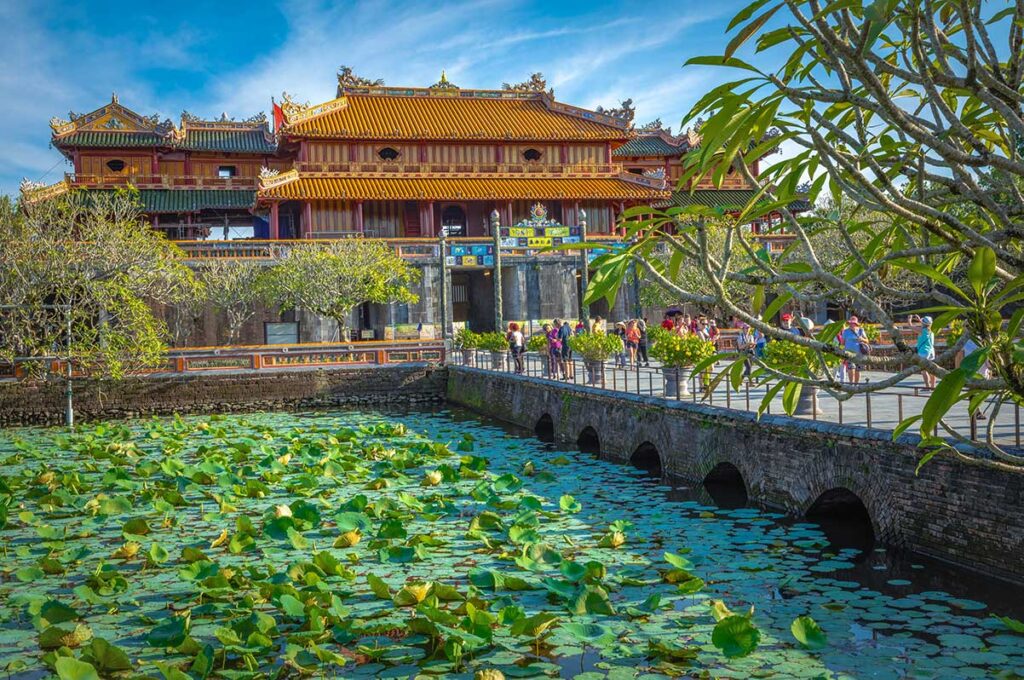 Hue in November - light clouds above Hue Imperial City and its main gate