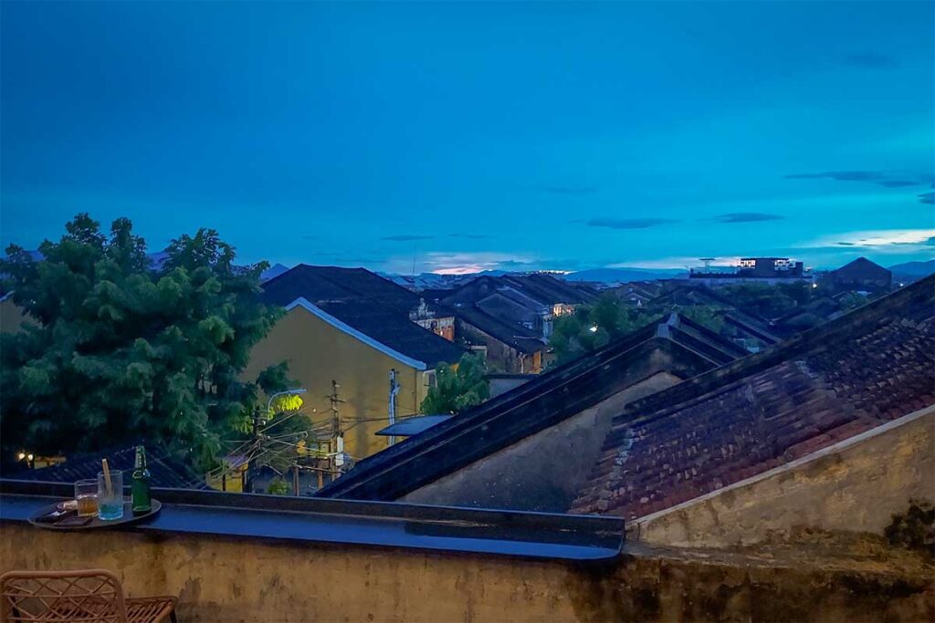 View over the ancient roofs seen from a rooftop bar in Hoi An
