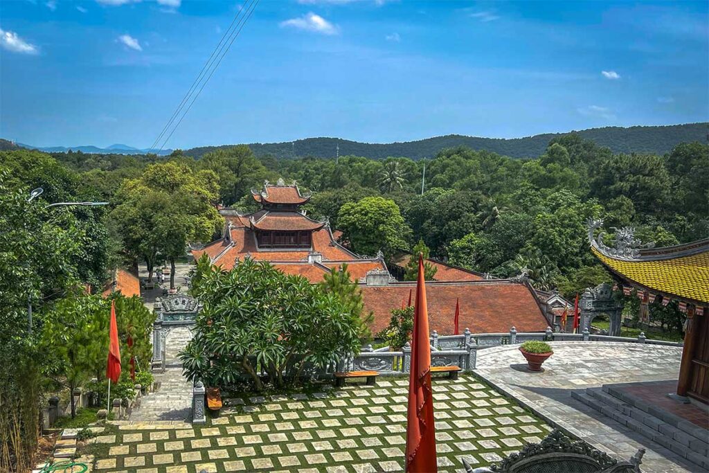 View over the temples and trees of Cau Son Pagoda seen from the hill