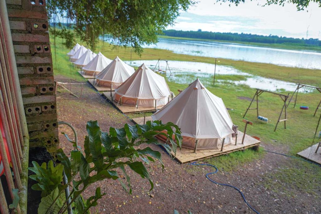 A simple glamping area at Tri An Lake