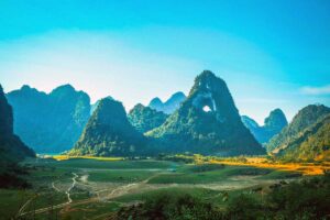 Mountain landscape of Cao Bang with Angel Eye Mountain