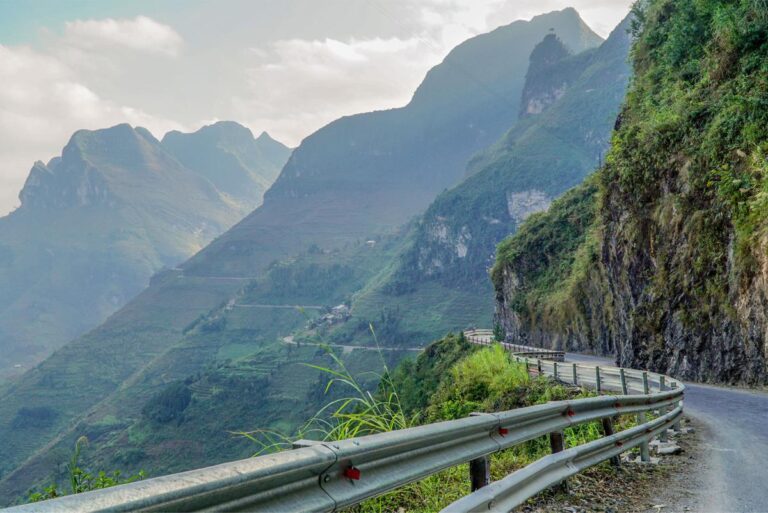 The Ma Pi Leng Pass road winding along the mountains of Ha Giang