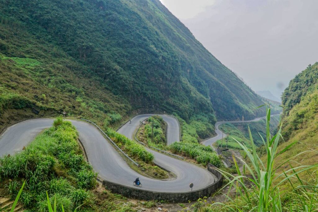The s-shaped Tham Ma Pass along the Ha Giang Loop in Dong Van Karst Plateau Geopark
