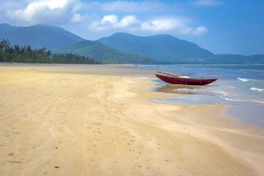 A local fishing boat on Chan May Beach in Hue