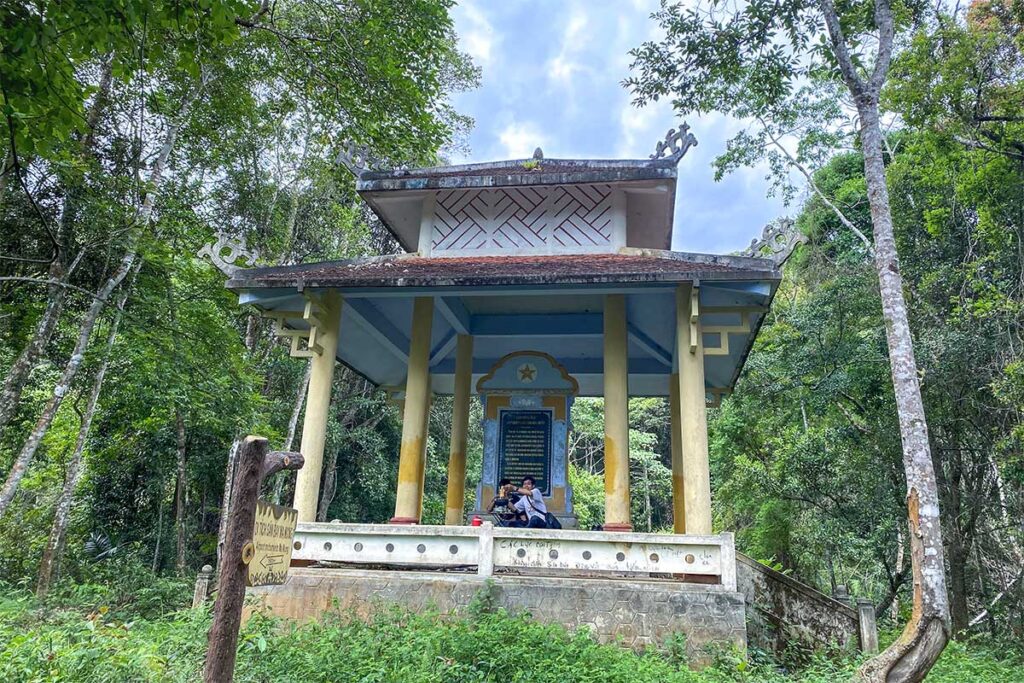 Small pavilion with  memorial plaque on Hamburger Hill