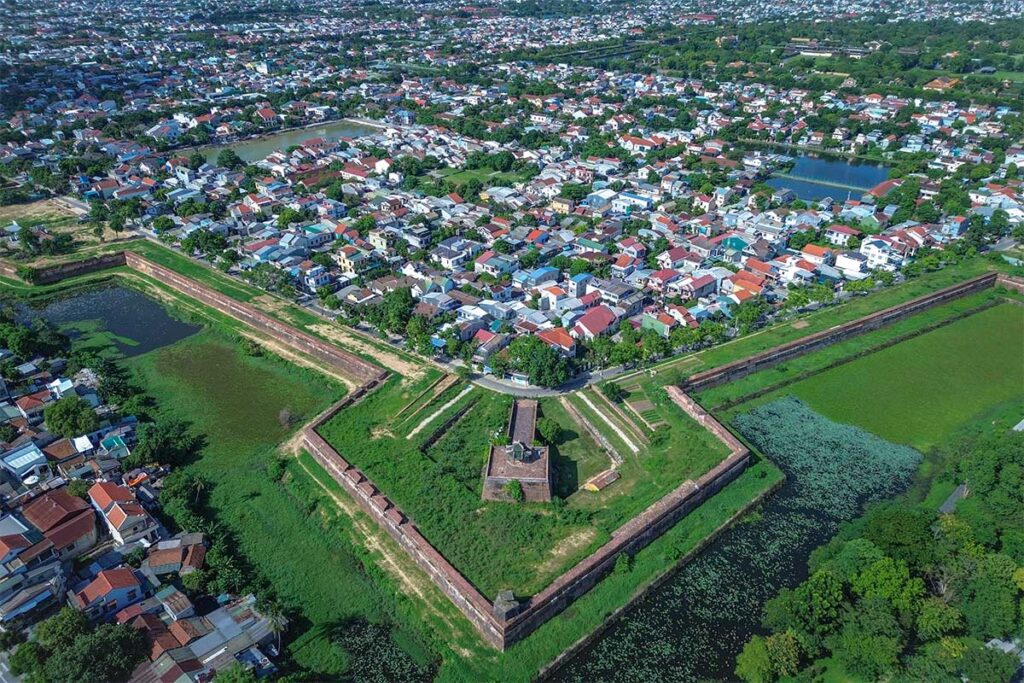 Aerial view of the outer walls of Imperial Citadel of Hue