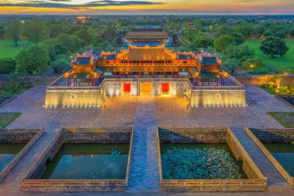 The main gate of Hue Imperial City seen from a drone view