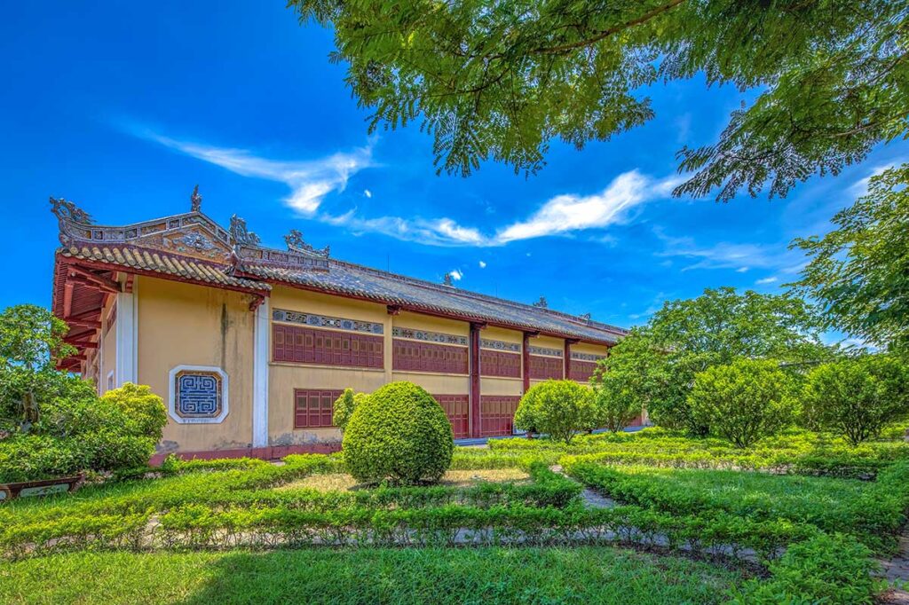 The exterior of Hue Royal Theatre with curved roof 