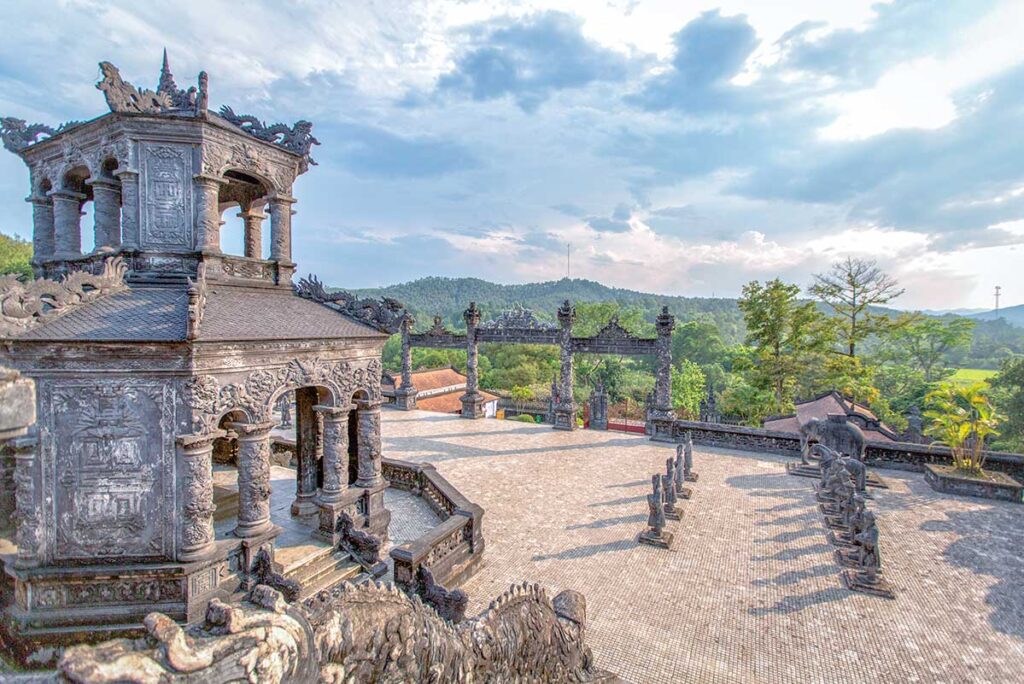 Octagonal stele pavilion within Khai Dinh tomb