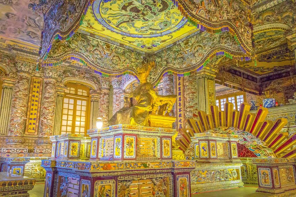 Bronze statue of Emperor Khai Dinh inside Khai Dinh Tomb