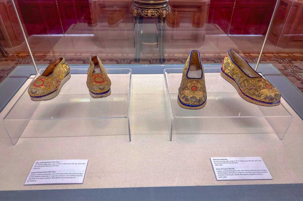 Shoes of Emperor Bao Dai displayed inside Kien Trung Palace within Hue Imperial CIty