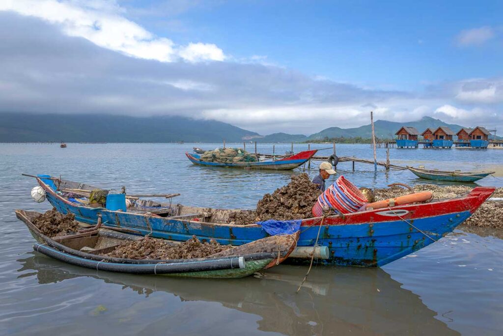View of local fishing boats on Lap An Lagoon