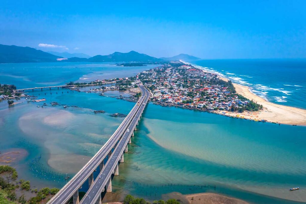 View from high up looking down over Lap An Lagoon, Lang Co Town and Lang Co Beach