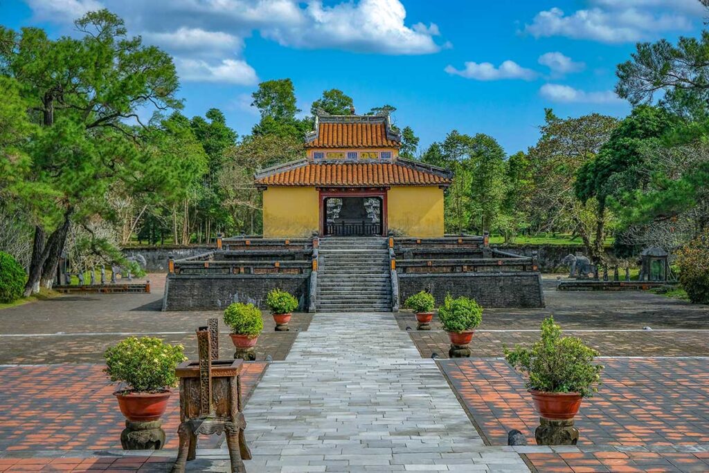 The Stele Pavilion (Bi Dinh) with stairs around it part of Minh Mang Tomb