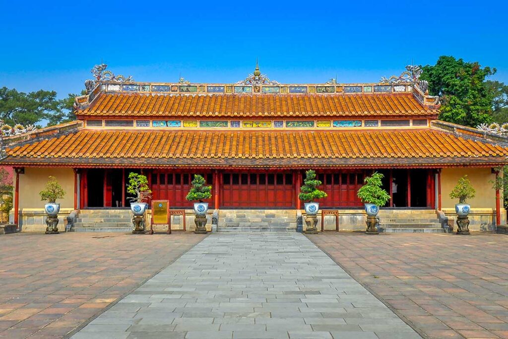 Sung An Palace with courtyard seen from outside - part of Minh Mang Tomb