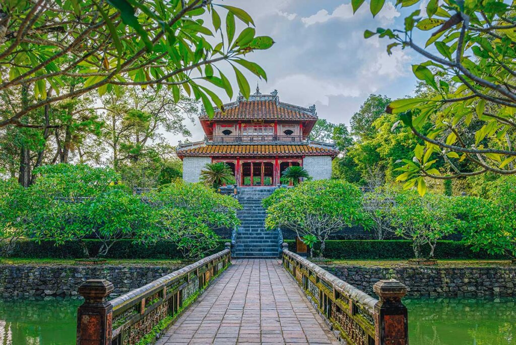 A stone bridge with steel house part of the tomb of Minh Mang in Hue