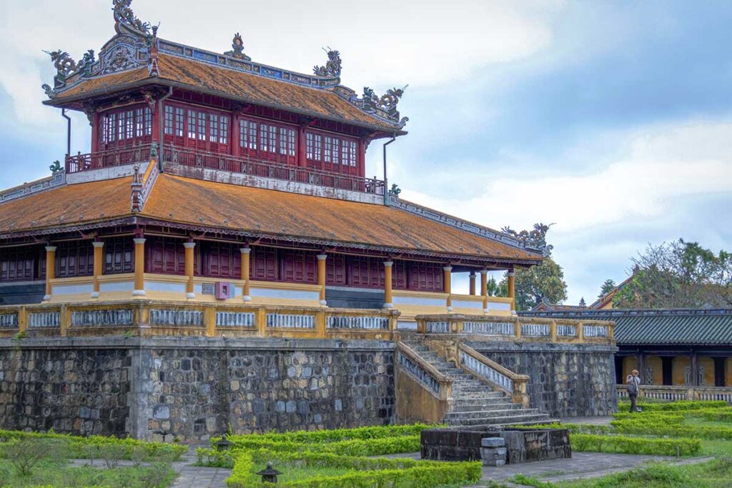 The reconstructed building of Minh Thanh Lau within the Forbidden Purple City in Hue Imperial City