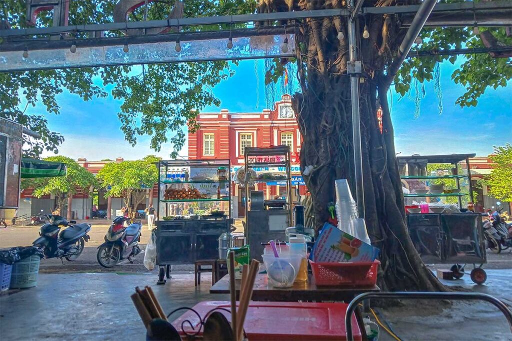 View from Mr Pho restaurant to Hue train station on the opposite side of the street