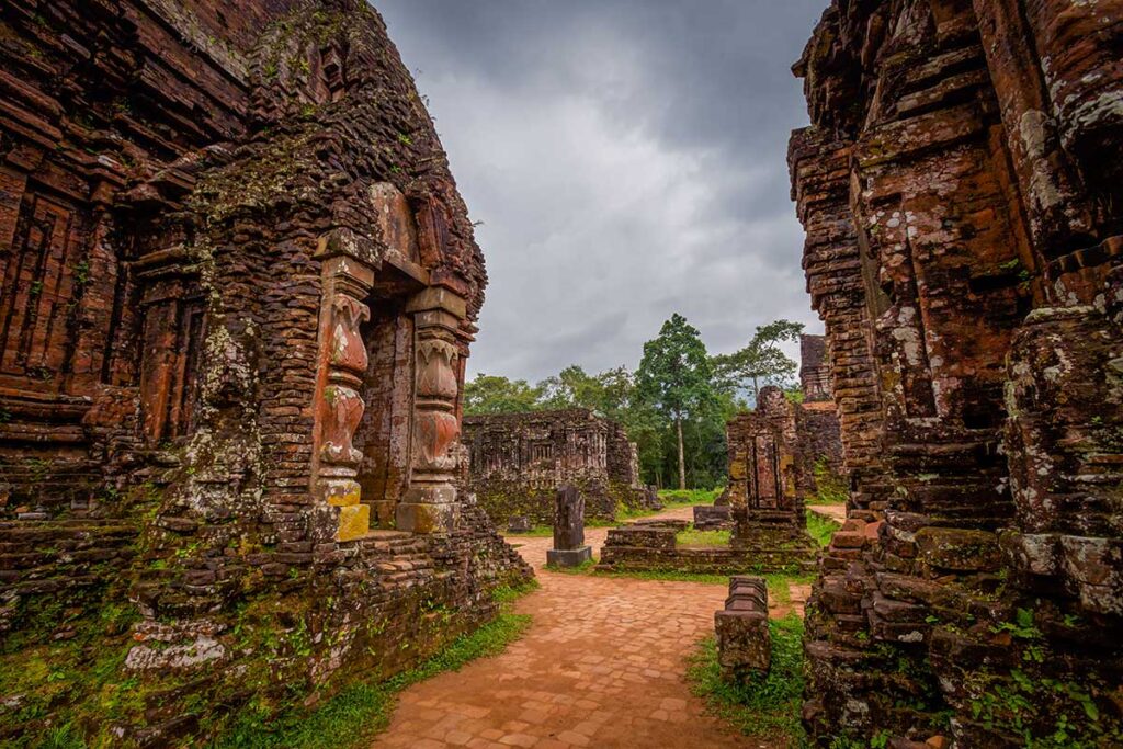 Weathered red-brick towers at My Son Temple Complex, a UNESCO site near Hoi An