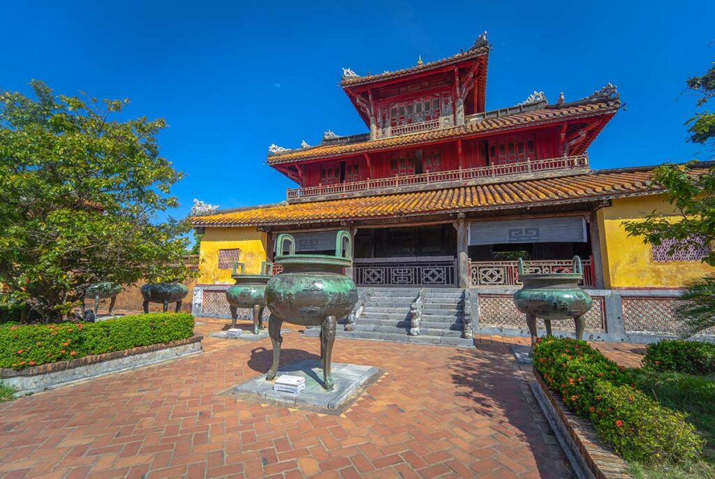 The Nine Dynastic Urns in front of Hien Lam Pavilion in Hue Imperial City