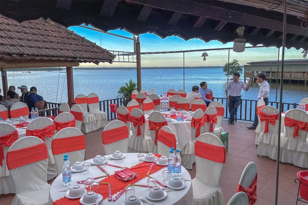 A restaurant on the water (floating restaurant) at Tam Giang Lagoon