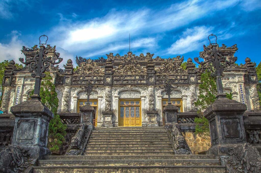 Stairs leading to the top tier of Khai Dinh Tomb to Thien Dinh Palace