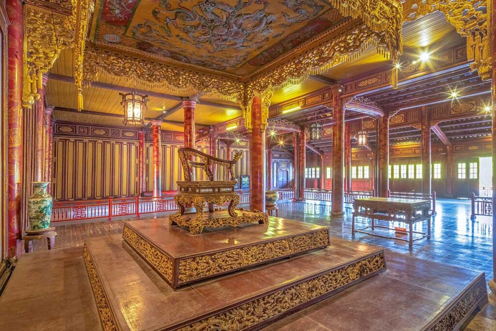 A closeup view of the throne inside Thai Hoa Palace