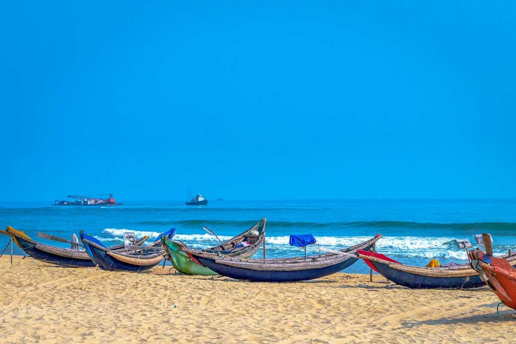 Local fishing boats on Thuan An Beach in Hue
