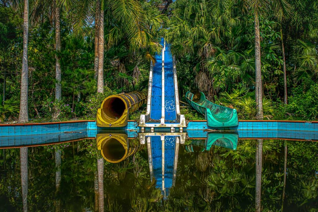 Water slides of the abandoned water park in Hue
