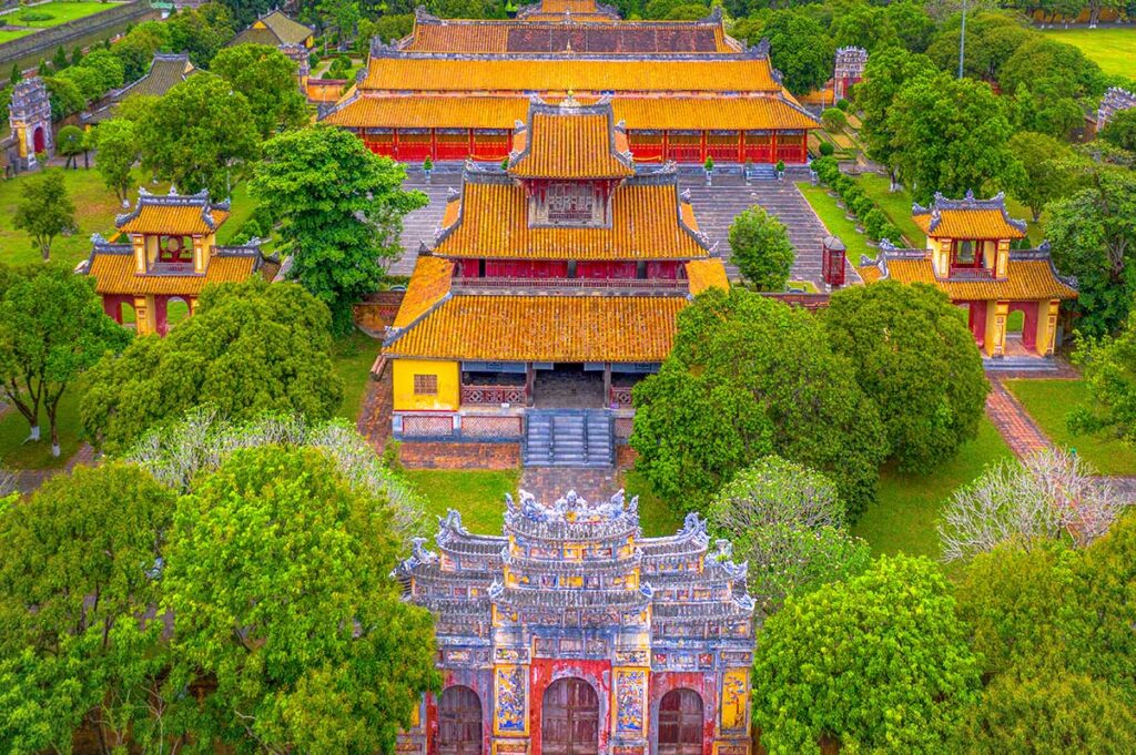 Aerial view of To Mieu Temple complex within the Imperial City of Hue