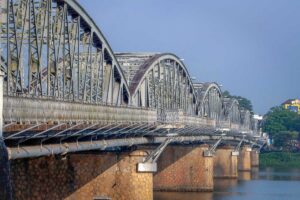 The steel construction of Trang Tien Bridge in Hue seen from the side