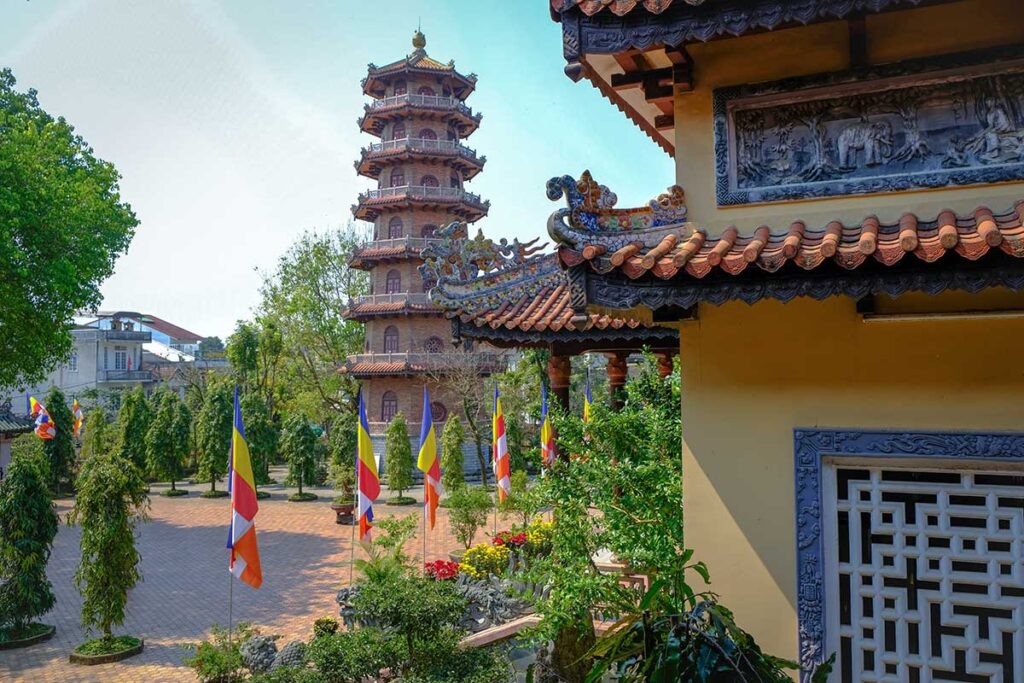 Tu Dam Pagoda with main hall and on the background a stupa