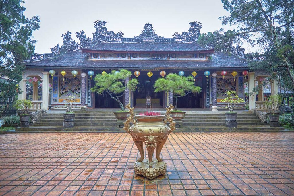 Incense burner in front of the main temple hall of Tu Hieu Pagoda